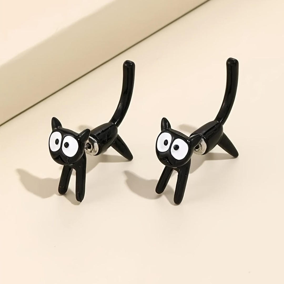 Oliver Pendientes Elegantes de Gato Metálico